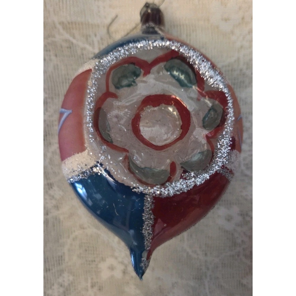 Vintage Multicolor Glass Indented Teardrop Polish Christmas Ornament 5.5"